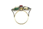 14K Solid Gold Nine Precious Gems Fashion Ring in Art Deco Style - Image 3