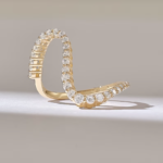 18K Solid Gold Pave Diamond Wavy Statement Ring - Image 2