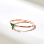 18K Solid Gold Minimalist Emerald Trio Ring - Image 5