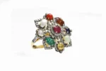 14K Solid Gold Nine Precious Gems Fashion Ring in Art Deco Style - Image 2