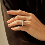 Pave Natural Diamond Eternity Ball Ring | 14k Solid Gold Wedding Band | Stackable Ring - Image 3