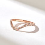 18K Solid Gold Pave Diamond Curved Wedding Band - Image 6