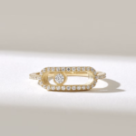 Pave Natural Diamond Paperclip Ring 18K Solid Gold Trendy Pinky Statement Ring for Women - Image 2