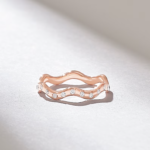 18K Solid Gold Pave Diamond Wave Ring - Image 5