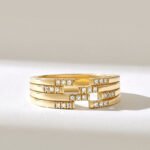 18K Solid Gold Pave Diamond Lines - Image 2