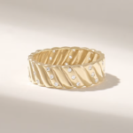 14k Gold Natural Diamond Pave Wedding Band: Thick Women's Alliance Ring - Image 6