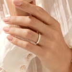 Pave Natural Diamond Triangle Wedding Band: 18K Solid Gold Eternity Ring for Women - Image 3