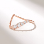 14k Gold Natural Diamond Wave Stacking Ring: Curved Contour Wedding Band for Women - Image 5