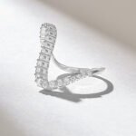 18K Solid Gold Pave Diamond Wavy Statement Ring - Image 5