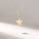 18k Solid GoldNatural  Diamond Star Necklace: Tiny Solitaire Pendant for Stacking Choker - Image 4