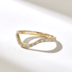 18K Solid Gold Pave Diamond Curved Wedding Band - Image 4