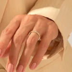 Natural Diamond Comfort Flat Engraved Ring | 14k Gold Baguette Minimalist Ring