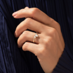 Natural Diamond Lotus Engagement Ring: 14k Solid Gold Marquise Trilogy Promise Ring - Image 3