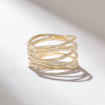 Wavy Rows Gold Ring: 18K Solid Gold Wire Statement Ring for Women - Image 4