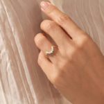 Pave Natural Diamond Nesting Ring, Curved 18K Solid Gold Wedding Band with VS-SI Natural Diamonds - Image 3