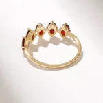 18K Solid Gold 5 Stone Oval Garnet Ring - Image 7