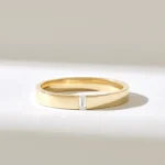 Natural Diamond Comfort Flat Engraved Ring | 14k Gold Baguette Minimalist Ring - Image 2