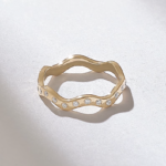 18K Solid Gold Pave Diamond Wave Ring - Image 7