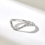 18K Solid Gold Pave Diamond Curved Wedding Band - Image 5
