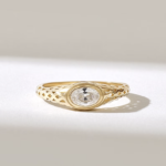 18k Gold Bezel Natural Diamond Ring: Solid Gold Oval Solitaire for Engagement Proposal - Image 2