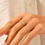 14k Gold Elegant Natural Diamond Marquise Wedding Ring, Slanted 6 Stone Stackable Band