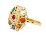 18K Solid Gold Nine Precious Gems "Nav ratan" Statement Ring For Women - Image 3