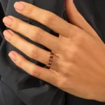 18K Solid Gold 5 Stone Oval Garnet Ring - Image 3