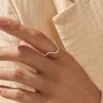 Natural Diamond Curved Band | 14k Contour Ring Enhancer | Solid Gold Pave Arch Ring - Image 3