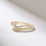 18K Solid Gold Pave Bypass Wedding Ring - Image 6