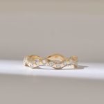 18K Solid Gold Pave Diamond Wave Ring - Image 2