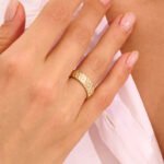 14k Gold Natural Diamond Pave Wedding Band: Thick Women's Alliance Ring