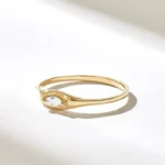 Bezel Natural Diamond Pinky Ring | 18K Solid Gold Minimalist Signet Ring Women - Image 4