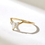 Natural Diamond Crown Stacking Ring: 14k Solid Gold Curved Wedding Ring for Women - Image 4