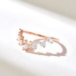 18K Solid Gold Alternating Round Natural Diamond Curve Ring | Stackable Dainty Wishbone - Image 4