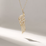 18K Solid Gold Diamond Angel Wing Pendant Necklace - Image 2