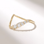 14k Gold Natural Diamond Wave Stacking Ring: Curved Contour Wedding Band for Women