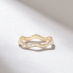 18K Solid Gold Pave Diamond Wave Ring - Image 4