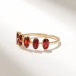 18K Solid Gold 5 Stone Oval Garnet Ring - Image 4