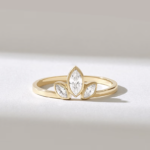 Natural Diamond Lotus Engagement Ring: 14k Solid Gold Marquise Trilogy Promise Ring - Image 2