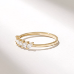 14k Gold Elegant Natural Diamond Marquise Wedding Ring, Slanted 6 Stone Stackable Band - Image 4