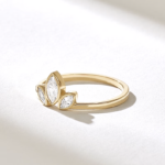 Natural Diamond Lotus Engagement Ring: 14k Solid Gold Marquise Trilogy Promise Ring - Image 4