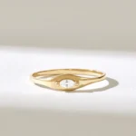 Bezel Natural Diamond Pinky Ring | 18K Solid Gold Minimalist Signet Ring Women - Image 2