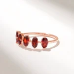 18K Solid Gold 5 Stone Oval Garnet Ring - Image 5