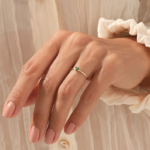 18K Solid Gold Minimalist Emerald Trio Ring