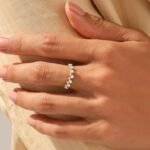 18K Solid Gold Alternating Round Natural Diamond Curve Ring | Stackable Dainty Wishbone - Image 3