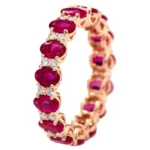 14K Solid Gold Oval-Cut Ruby and Diamond Eternity Band Ring