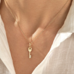 Natural Diamond Key Pendant Necklace | 14k Solid Gold Charm Necklaces for Women