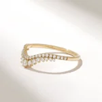 18K Solid Gold Royal Curve Ring | Pave Tiny Real Natural Diamond Ring | Chevron Ring - Image 4