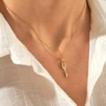Natural Diamond Key Pendant Necklace | 14k Solid Gold Charm Necklaces for Women - Image 3
