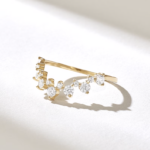 18K Solid Gold Alternating Round Natural Diamond Curve Ring | Stackable Dainty Wishbone - Image 5
